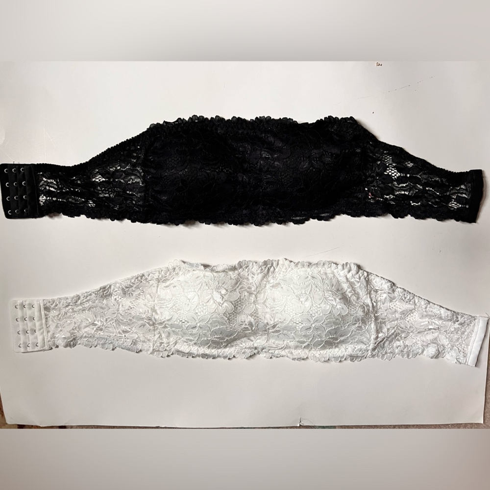 2 brand new lace strapless bras black and white - brand new !